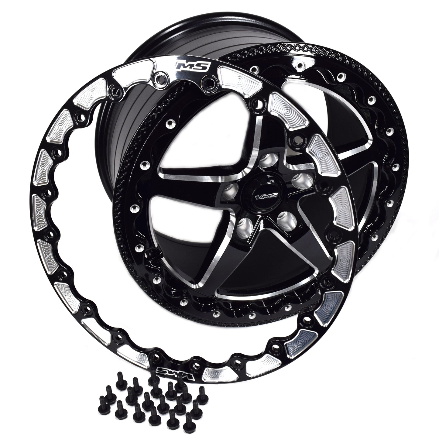 VMS Racing Black Beadlock Vstar Drag Pack 17x10 +44ET  & 18x5 -25 ET 5X120 5X4.75" VWST081 VWST016