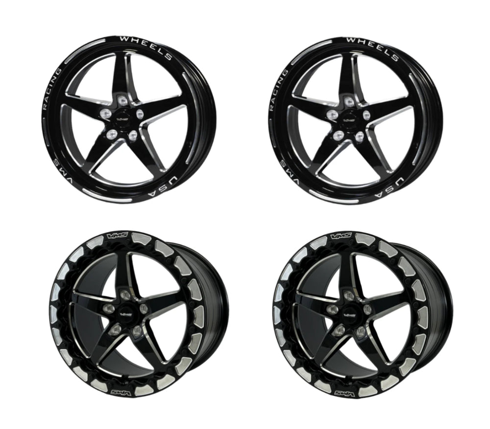 VMS Racing Black Beadlock Vstar Drag Pack 17x10 +44ET  & 18x5 -25 ET 5X120 5X4.75