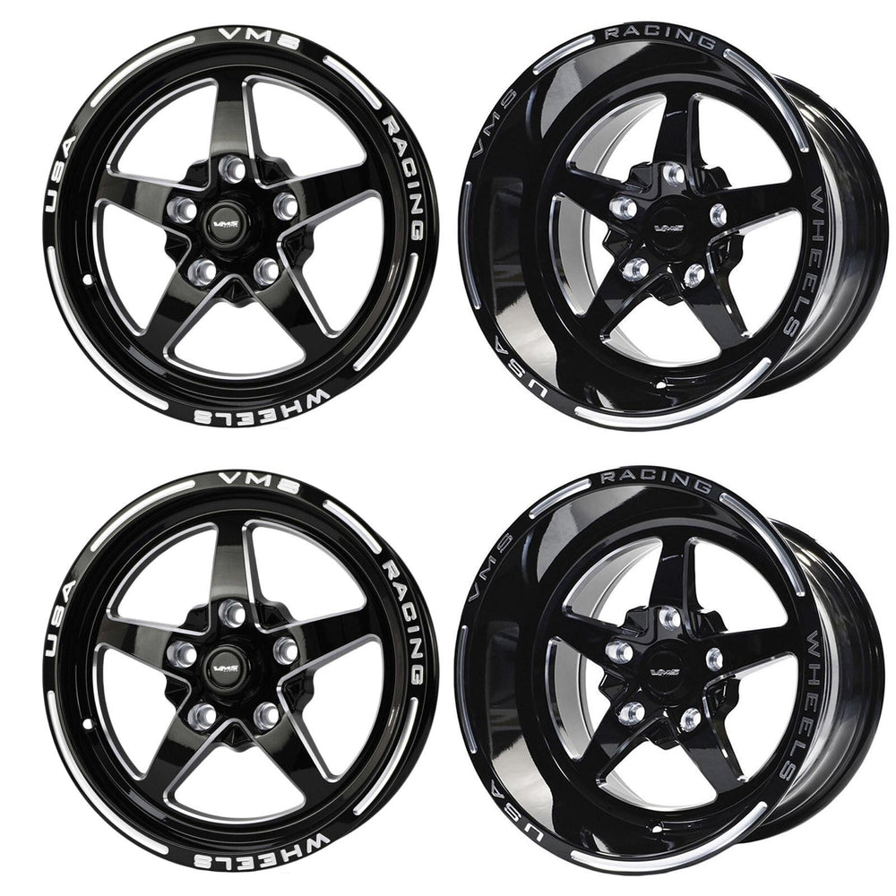 VMS Racing Street Drag Pack V Star 5 Spoke Wheel Rim 15X10 & 15x3.5 5X120 | 5X4 3/4” | +25 ET | 6.5