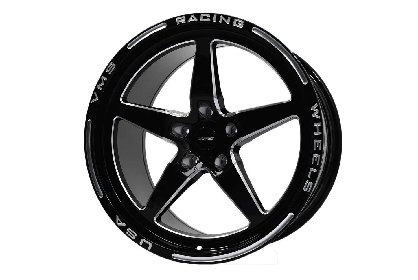 VMS RACING STREET OR DRAG RACE BLACK MILLING V-STAR WHEEL 18X9.5 +40 ET (6.82" BS) 5X114.3 (5X4.5") 73.1 CB