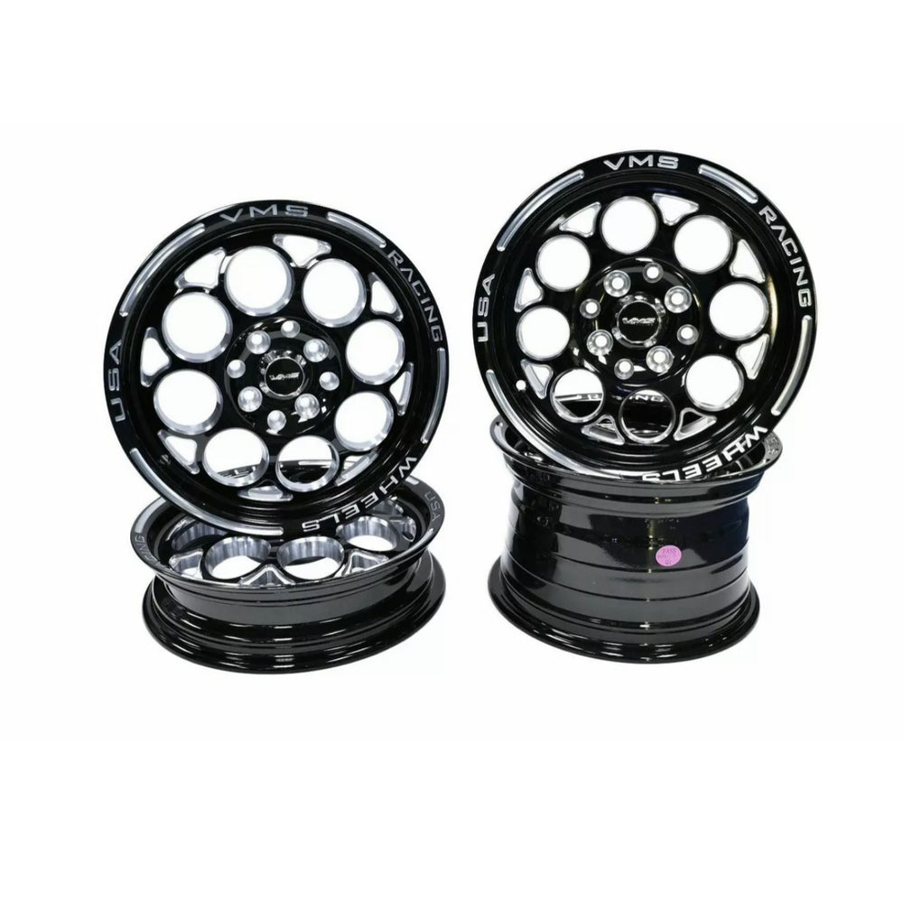 VMS Racing Black Milled Drag Pack Modulo 5 lug 15x3.5 & 15x8 5x120.7 (5x4.75