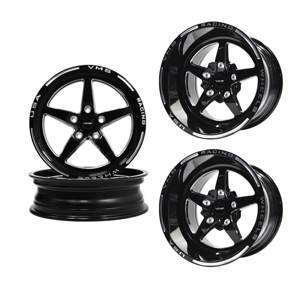 VMS Racing Street Drag Pack V Star 5 Spoke Wheel Rim 15X10 & 17x4.5 5X114.3 (5X4.5