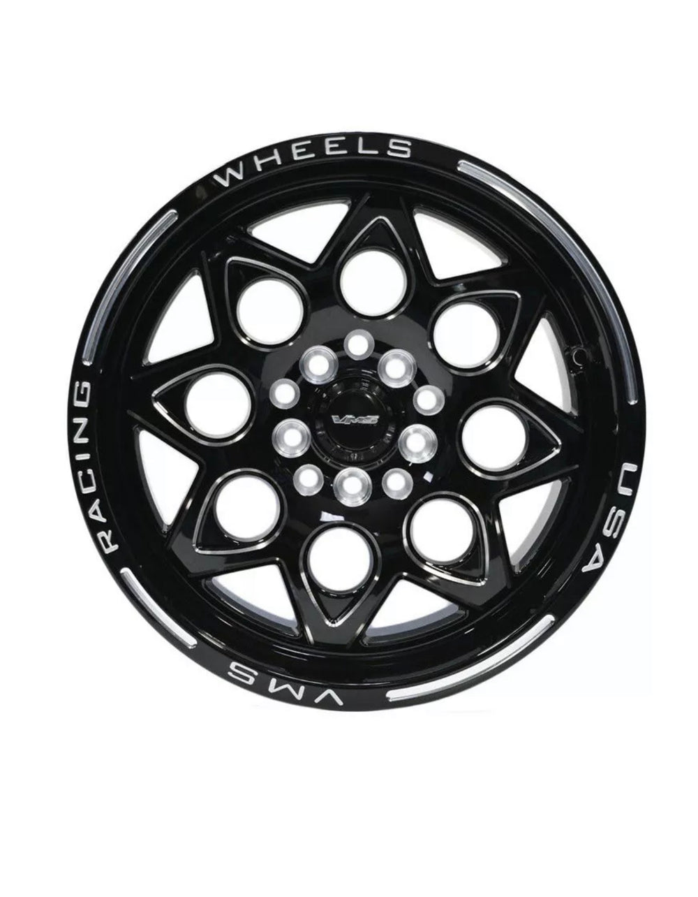 VMS Racing Black Lip Rocket Milling Finish Drag Racing Wheel Rim 15x8 5X100 5X114 +20 ET