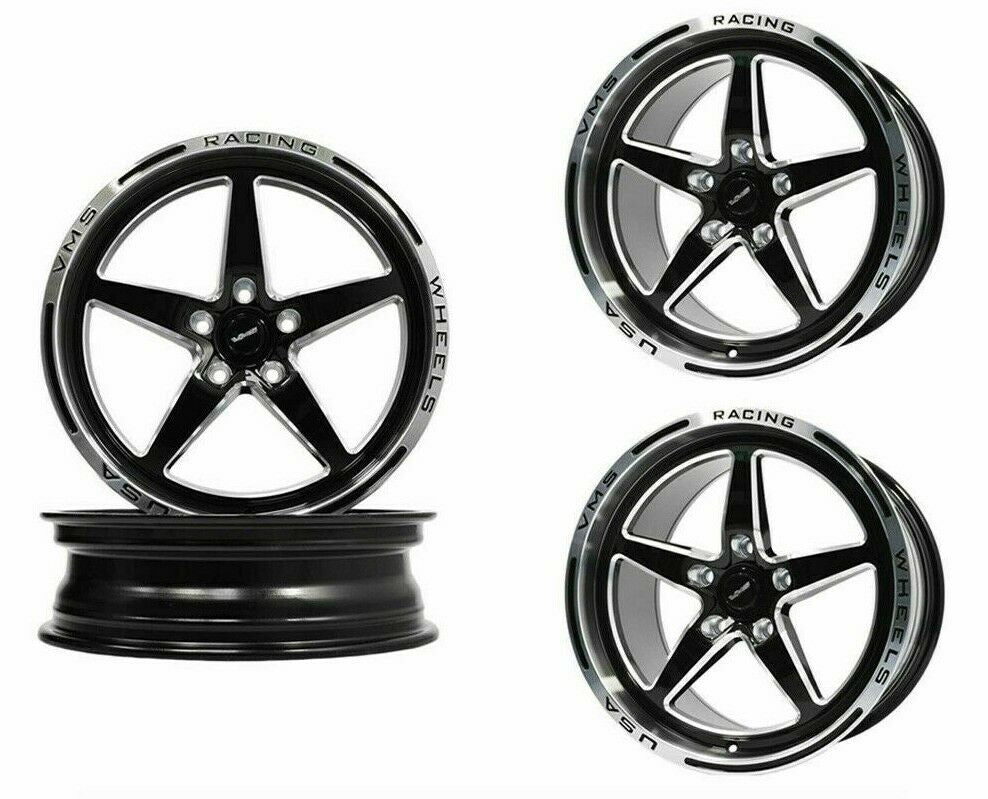 VMS Racing V Star 5 Spoke Polished Lip Drag Pack Rim Wheel 18x5 -25 ET & 17x10 +44 ET 5x120